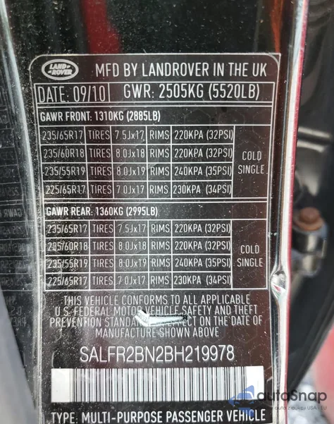 2011 Land Rover Lr2 Hse from USA, damaged, VIN SALFR2BN2BH219978